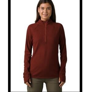Prana Burgundy Long Sleeve Half Zip Wool Wensley Top Size S